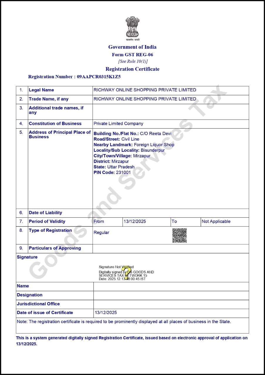 GST Registration Certificate