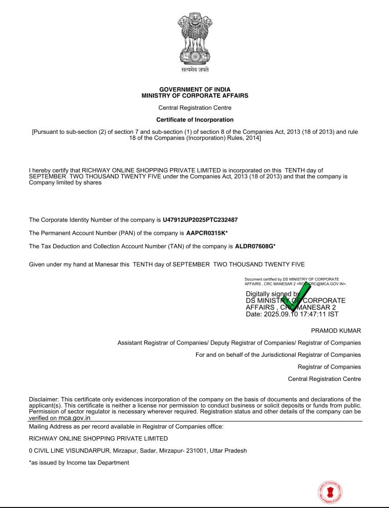 Certificate of Incorporation